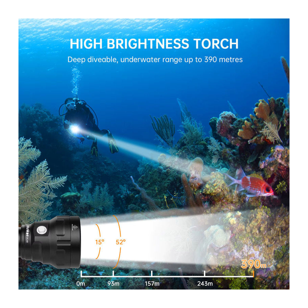 Wurkkos DL40 Professionelle Tauchlampe mit 5000 Lumen und 4 TN-3535 LEDs für Unterwasser-Einsätze - Bild 3