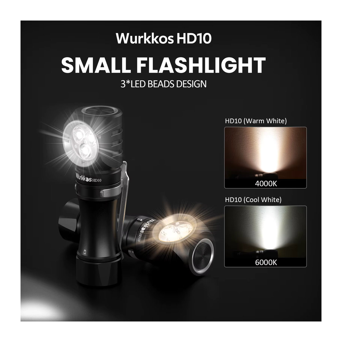 Wurkkos HD10 Mini EDC Taschenlampe wiederaufladbar mit 1200 Lumen, IP68 wasserdicht, Anduril Betriebssystem, RGB und AUX LEDs - Bild 1