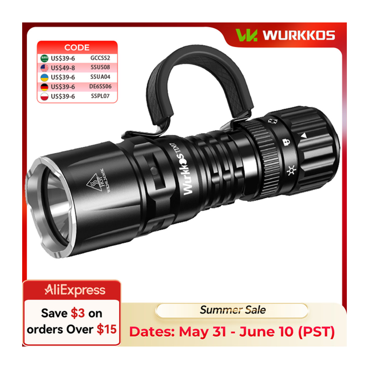Wurkkos TD07 Taktische Taschenlampe mit 1300 lm und 479 m Reichweite, IP68 wasserdicht, wiederaufladbar mit 18350-Batterien - Bild 1