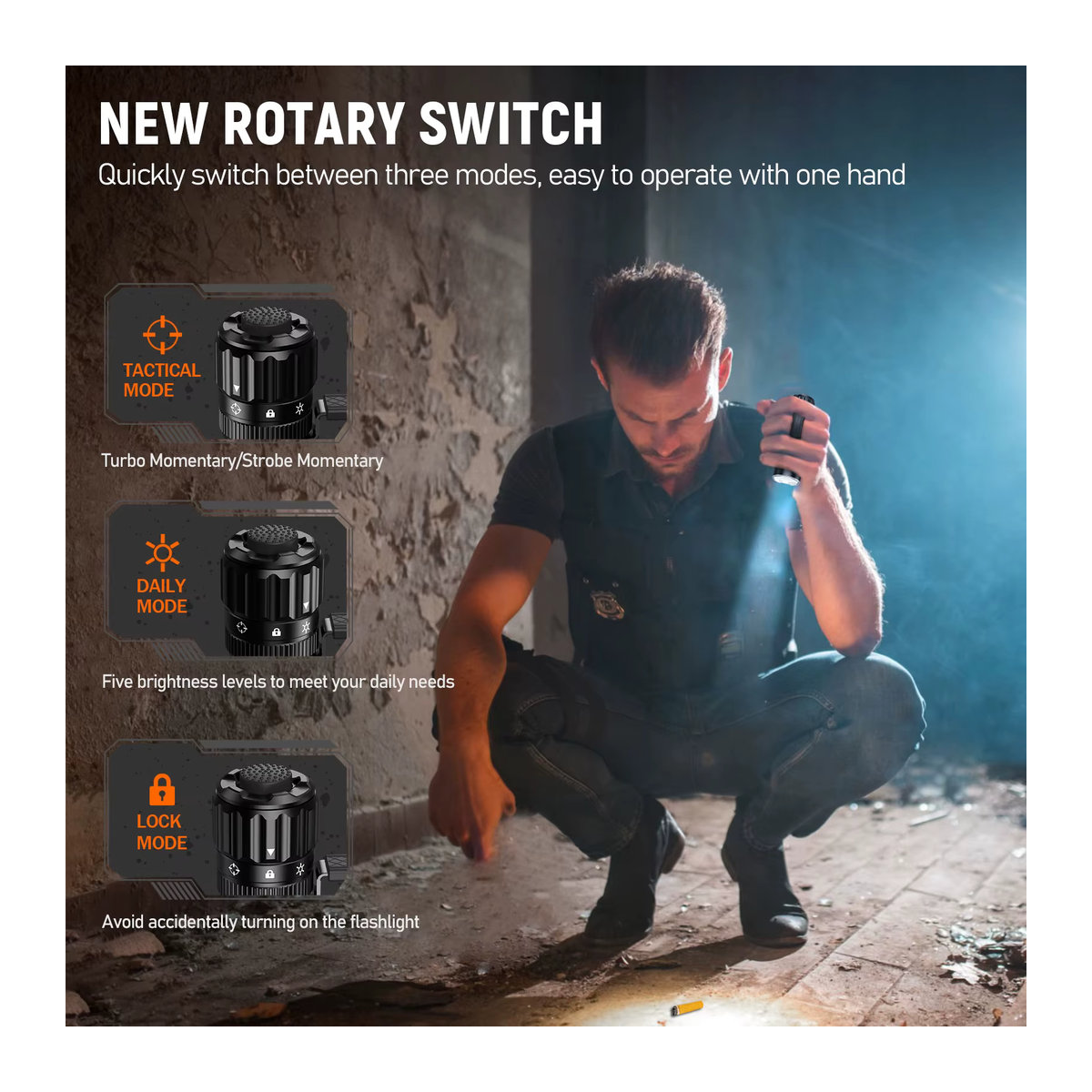 Wurkkos TD07 Taktische Taschenlampe mit 1300 lm und 479 m Reichweite, IP68 wasserdicht, wiederaufladbar mit 18350-Batterien - Bild 4