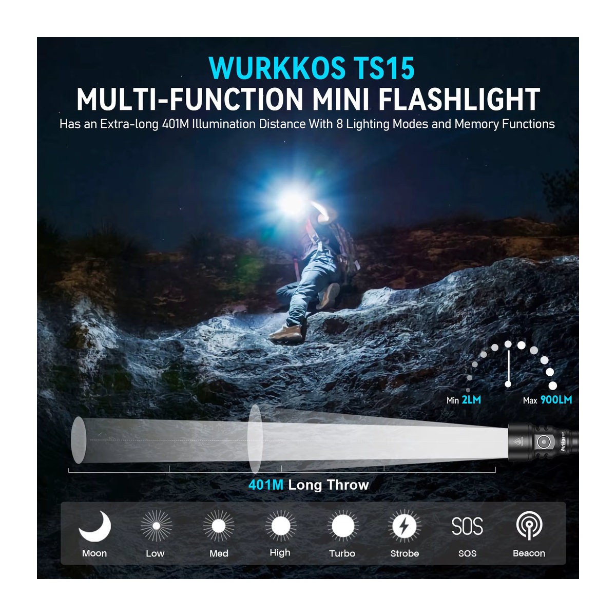 Wurkkos TS15 Mini-Taschenlampe mit 900 lm, wiederaufladbare LED-Taschenlampe für 14500/AA Batterien, wasserdichte IP68 Arbeitsleuchte mit Magnetfunktion - Bild 2