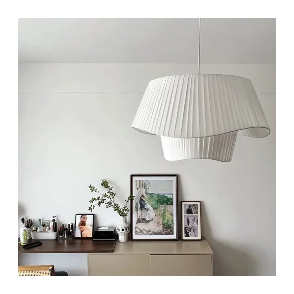 Wushiyu LED Anhänger Leuchte im skandinavischen Design aus weißem Stoff für Wohnzimmer und Schlafzimmer - Bild 1