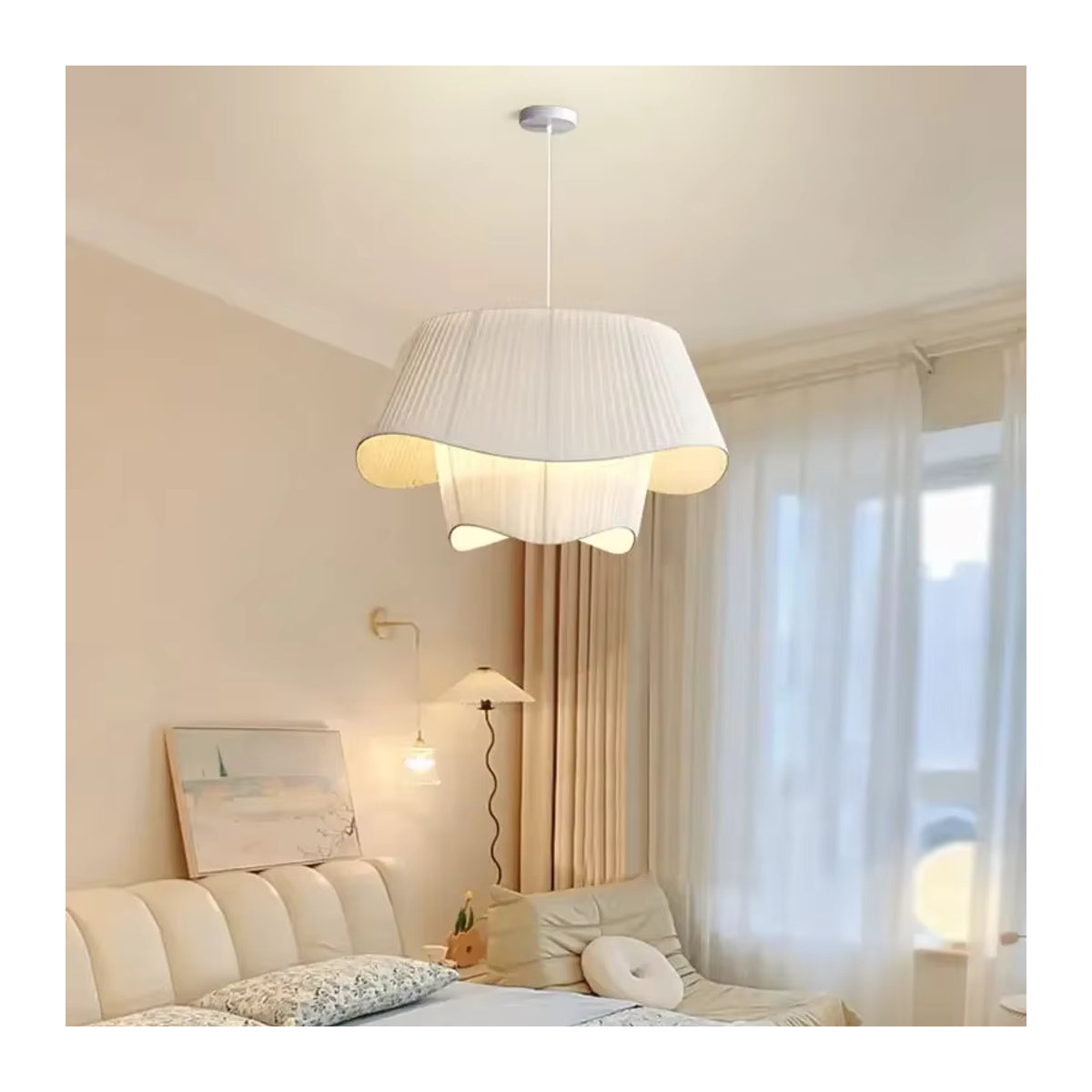 Wushiyu LED Anhänger Leuchte im skandinavischen Design aus weißem Stoff für Wohnzimmer und Schlafzimmer - Bild 2