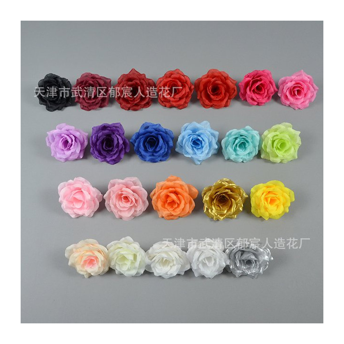 Wusmart 10er Set künstliche Rosen Blumenköpfe aus Textil in Silber und Mehrfarbig, Durchmesser: 10 cm, ideal für DIY Hochzeit und Dekoration - Bild 1