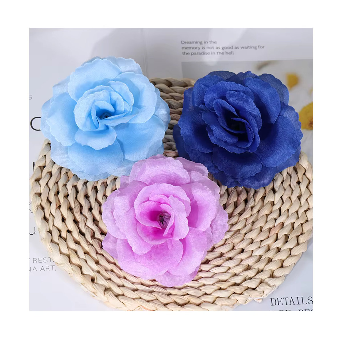 Wusmart 10er Set künstliche Rosen Blumenköpfe aus Textil in Silber und Mehrfarbig, Durchmesser: 10 cm, ideal für DIY Hochzeit und Dekoration - Bild 2