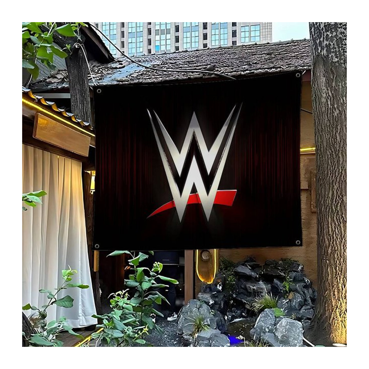 WWE Wrestling Star Werbeflagge aus Textil in Schwarz, Rechteckiges Hängendes Banner für Partys und Events - Bild 1