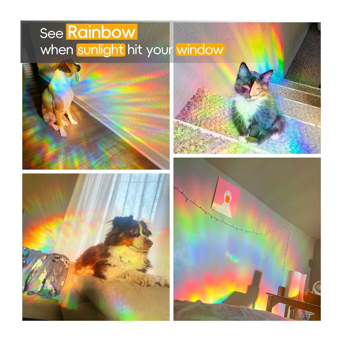 WXSHSH Regenbogen Fenster-Sichtschutzfolie mit floralem 3D-Design, statisch haftende Buntglas-Effekt Aufkleber in Mehrfarbig, 45 x 100 x 45 cm - Bild 5