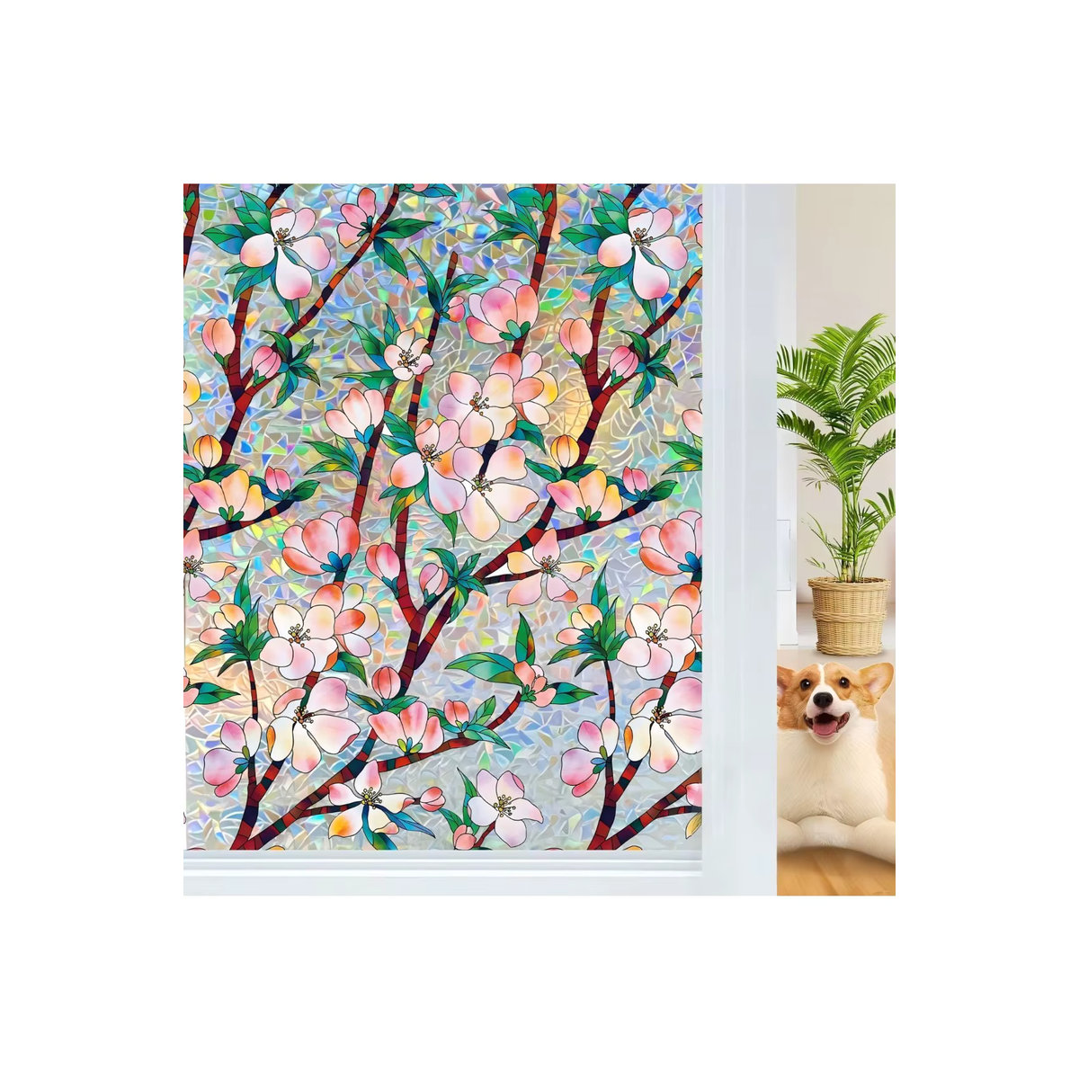 WXSHSH Regenbogen Fenster-Sichtschutzfolie mit floralem 3D-Design, statisch haftende Buntglas-Effekt Aufkleber in Mehrfarbig, 45 x 100 x 45 cm - Bild 7
