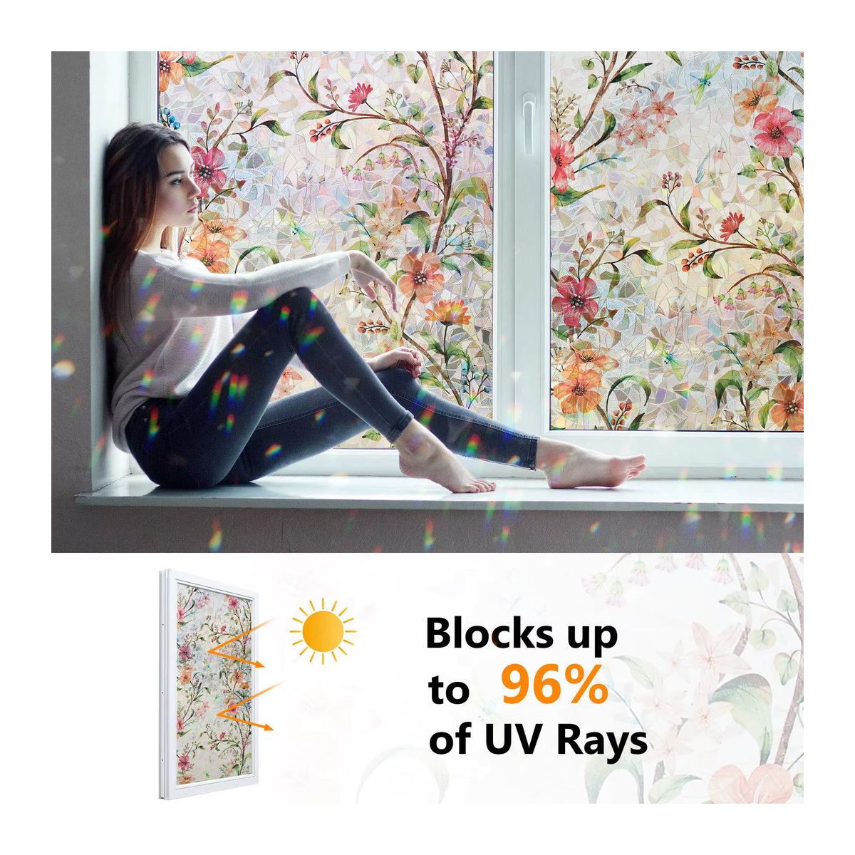 WXSHSH Sichtschutzfolie Regenbogen Buntglas Fensterfolie statisch haftend mehrfarbig mit UV-Wärmeblockierung für Glastüren und Fenster - Bild 3
