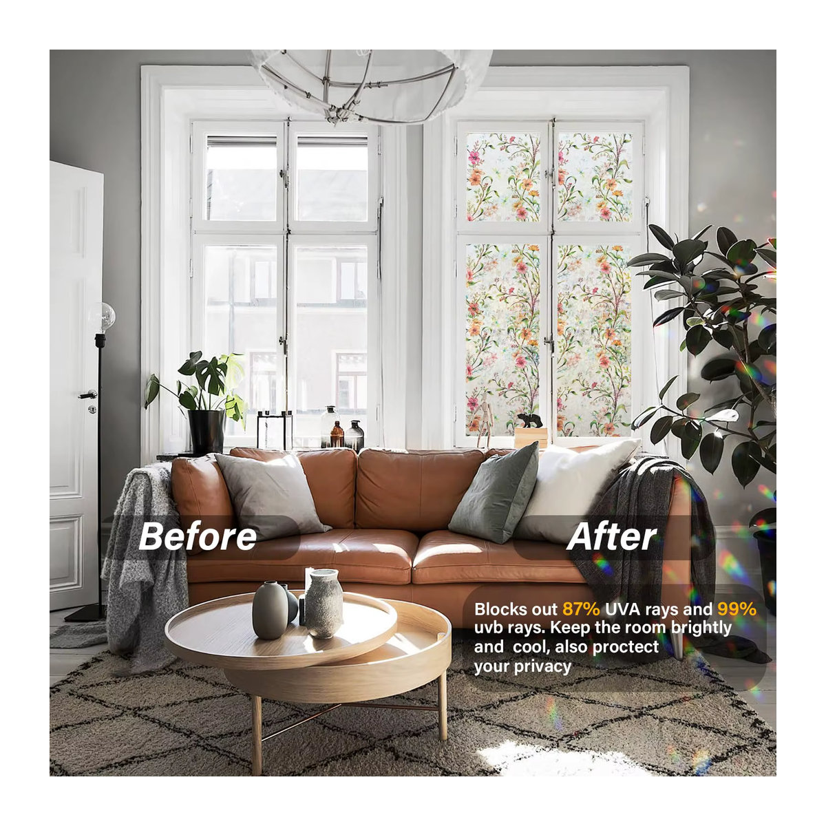 WXSHSH Sichtschutzfolie Regenbogen Buntglas Fensterfolie statisch haftend mehrfarbig mit UV-Wärmeblockierung für Glastüren und Fenster - Bild 4