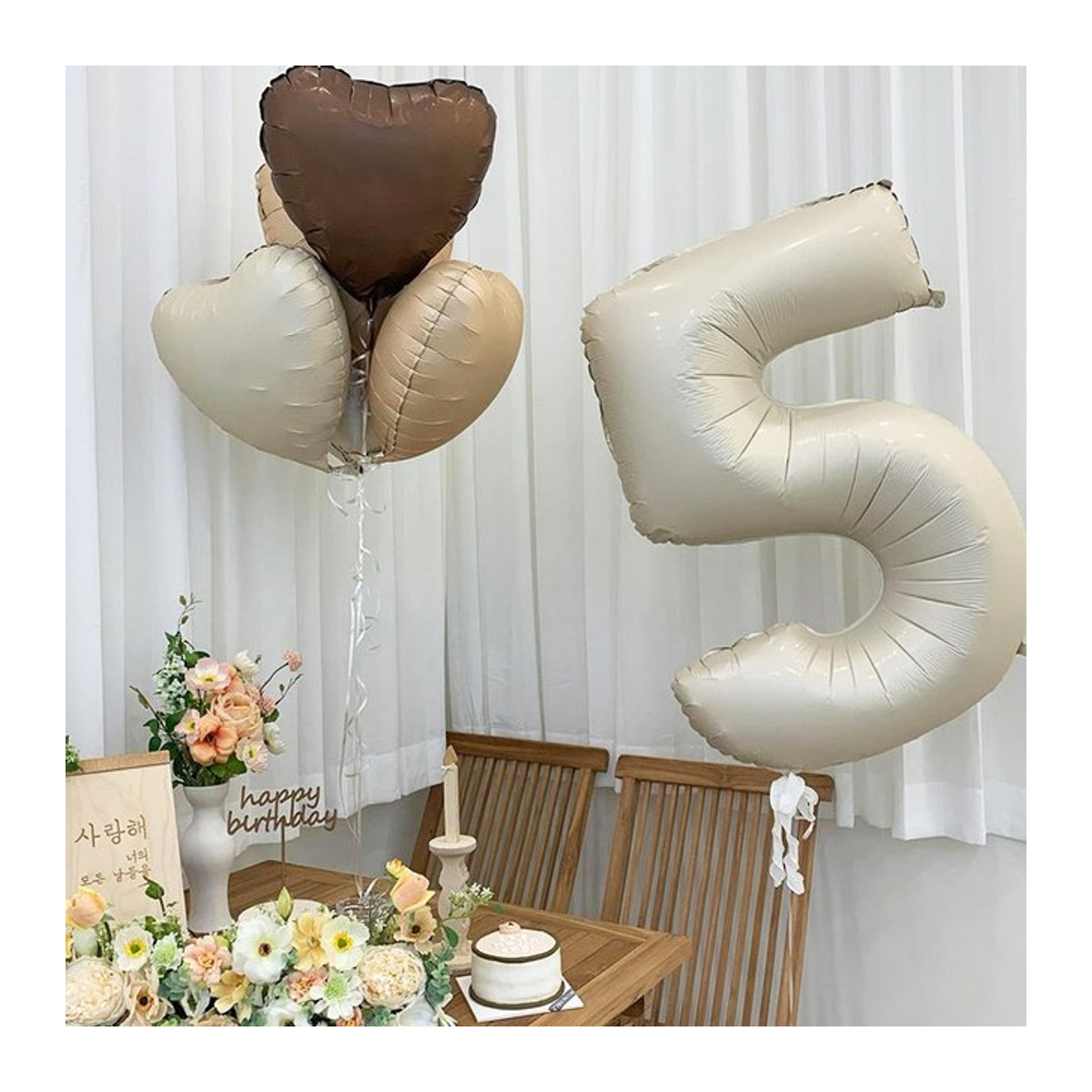 WYDRIM 8er Set Zahlen-Herz-Folienballons in Creme für Kindergeburtstage als Partydekoration - Bild 1