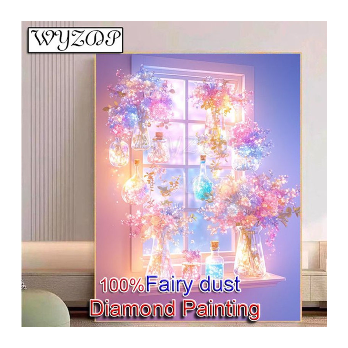 WYZDP Diamantmalerei-Set mit floralem Motiv und Vase, quadratische Wandkunst in Mehrfarbig, B/H: 40 x 40 cm - Bild 1