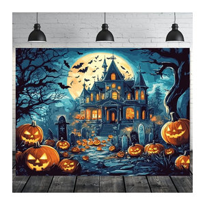 wzy Halloween Hintergrundtuch Horror Schloss Dekoration, mehrfarbig, Textil, B/H: 150 x 150 cm