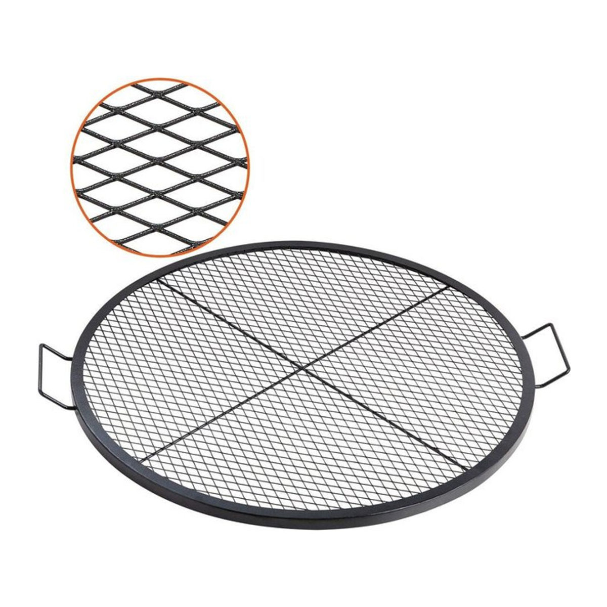 X-Marks Runde Grillrost aus Stahl mit Griff und Drahtgestell für Camping und Outdoor-Grillen - Bild 1