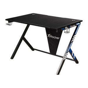 X Rocker Ocelot Gaming-Tisch aus Aluminium mit Carbon-Optik und Stickern in Rot, Blau und Grau