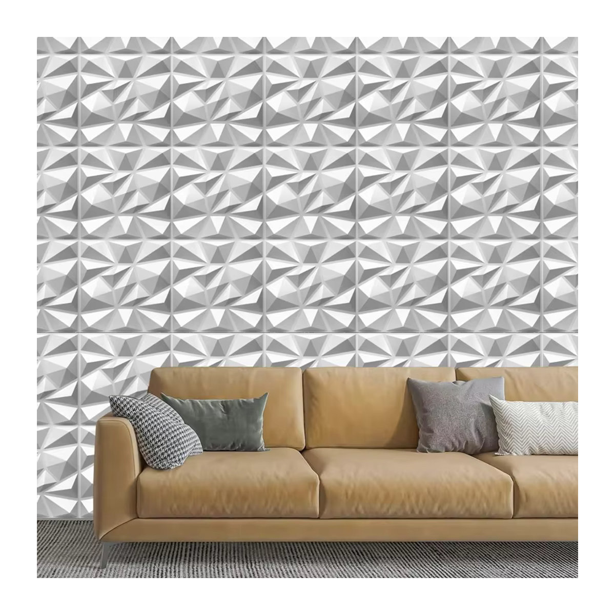 XBLOOM 10er Set 3D Wandpaneele in Weiß, geometrische Wanddekoration aus Kunststoff für Innenräume, quadratisch, 30 x 30 cm - Bild 5