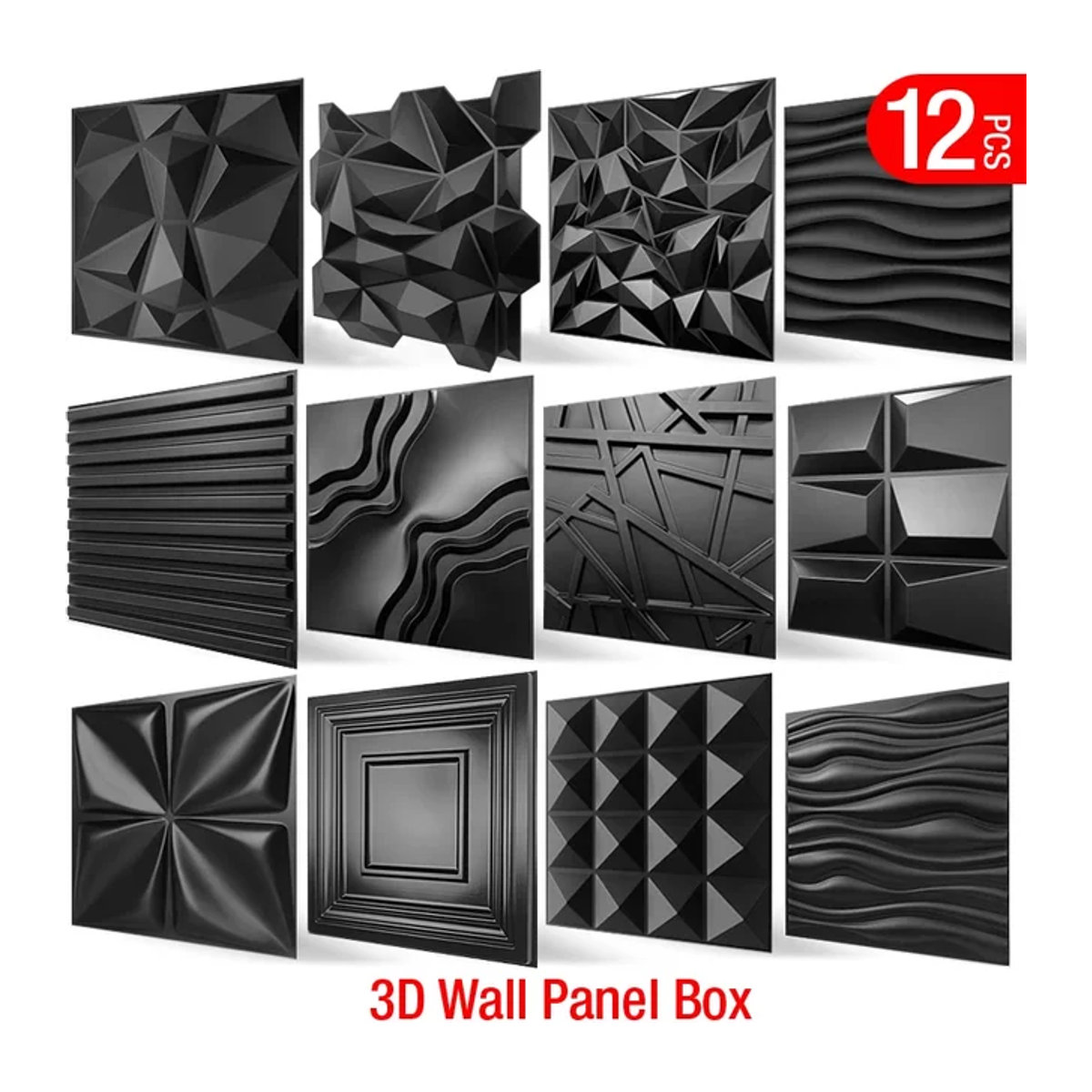 XBLOOM 12er Set 3D Wandpaneele Geometrisches Design in Schwarz, B/H: 50 x 50 cm - Bild 1