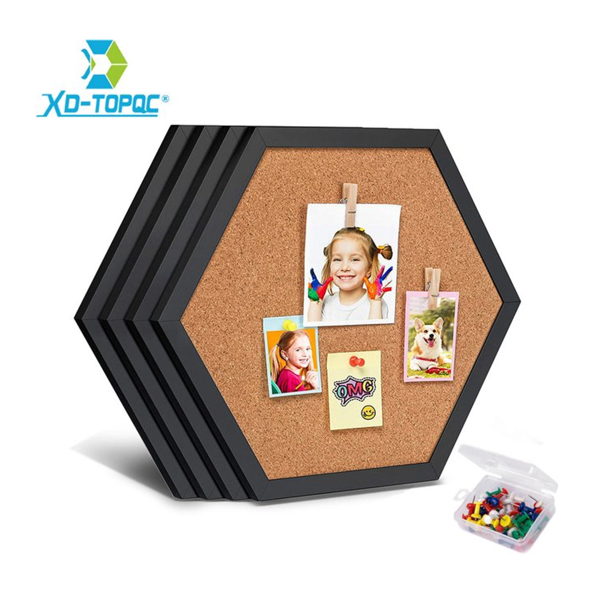 XD-TOPQC Hexagon Kork Pinnwand mit Holzrahmen in Braun, Geometrisches Wand-Bulletin-Board für Nachrichten und Postkarten - Bild 1