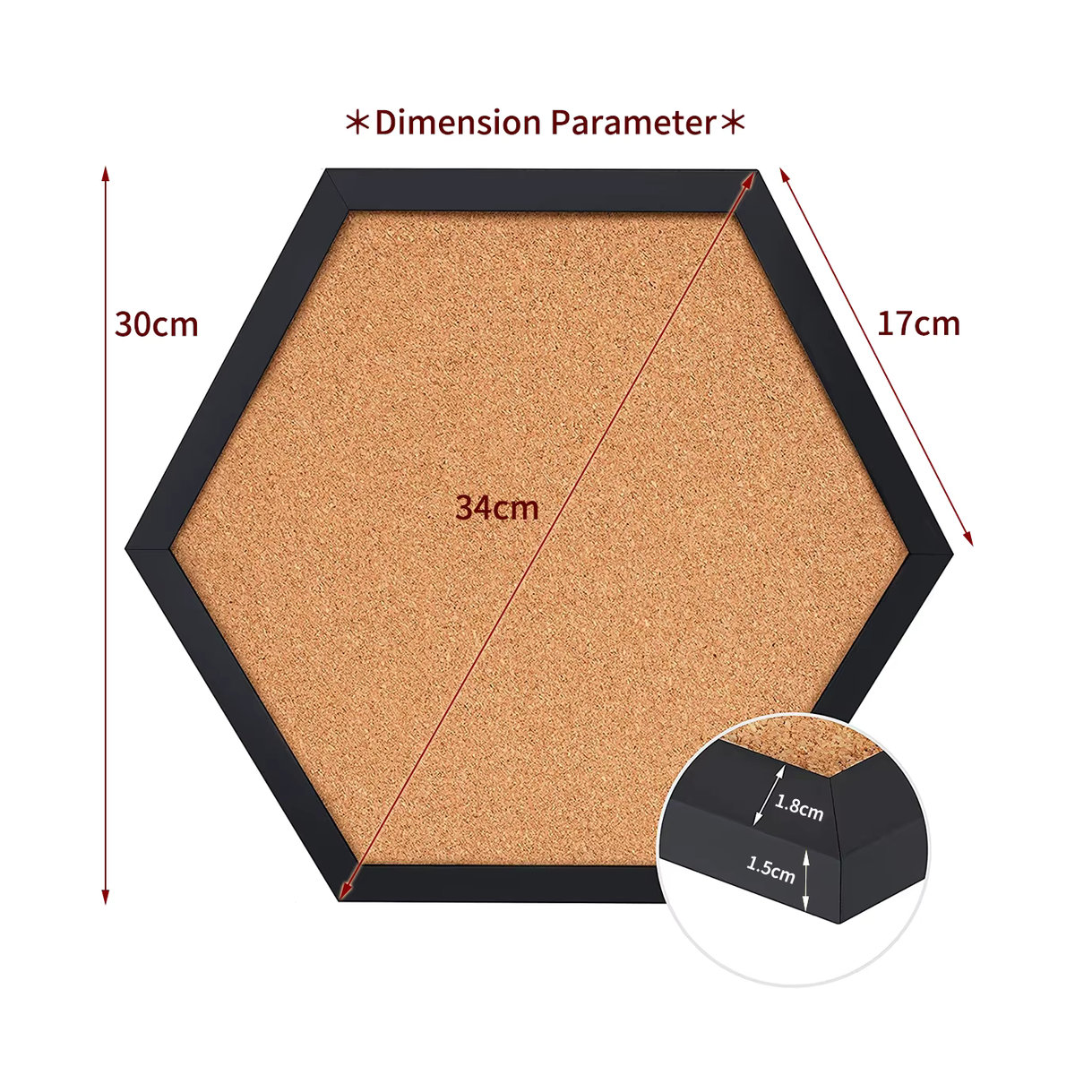 XD-TOPQC Hexagon Kork Pinnwand mit Holzrahmen in Braun, Geometrisches Wand-Bulletin-Board für Nachrichten und Postkarten - Bild 2