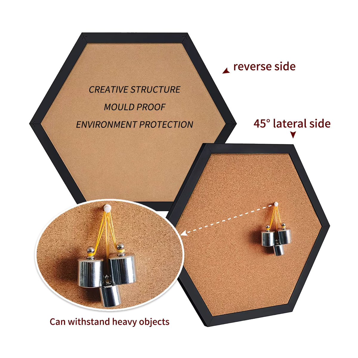 XD-TOPQC Hexagon Kork Pinnwand mit Holzrahmen in Braun, Geometrisches Wand-Bulletin-Board für Nachrichten und Postkarten - Bild 3