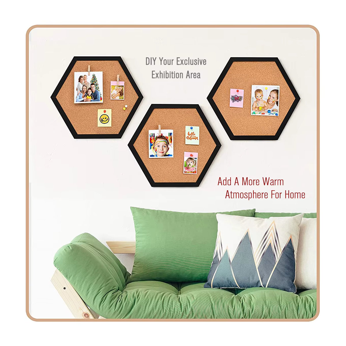 XD-TOPQC Hexagon Kork Pinnwand mit Holzrahmen in Braun, Geometrisches Wand-Bulletin-Board für Nachrichten und Postkarten - Bild 5