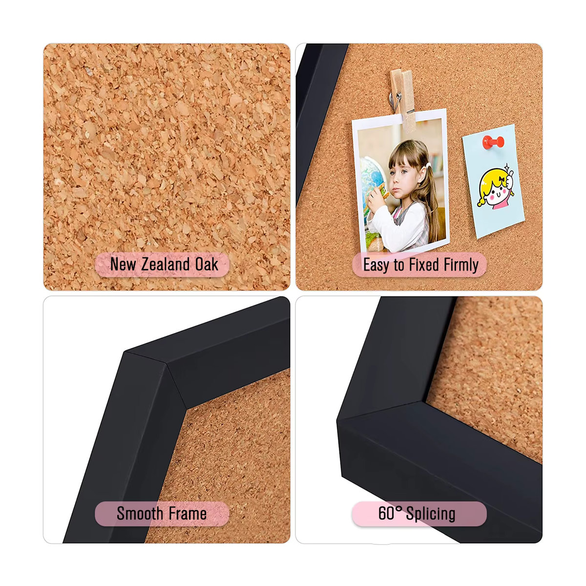 XD-TOPQC Hexagon Kork Pinnwand mit Holzrahmen in Braun, Geometrisches Wand-Bulletin-Board für Nachrichten und Postkarten - Bild 6