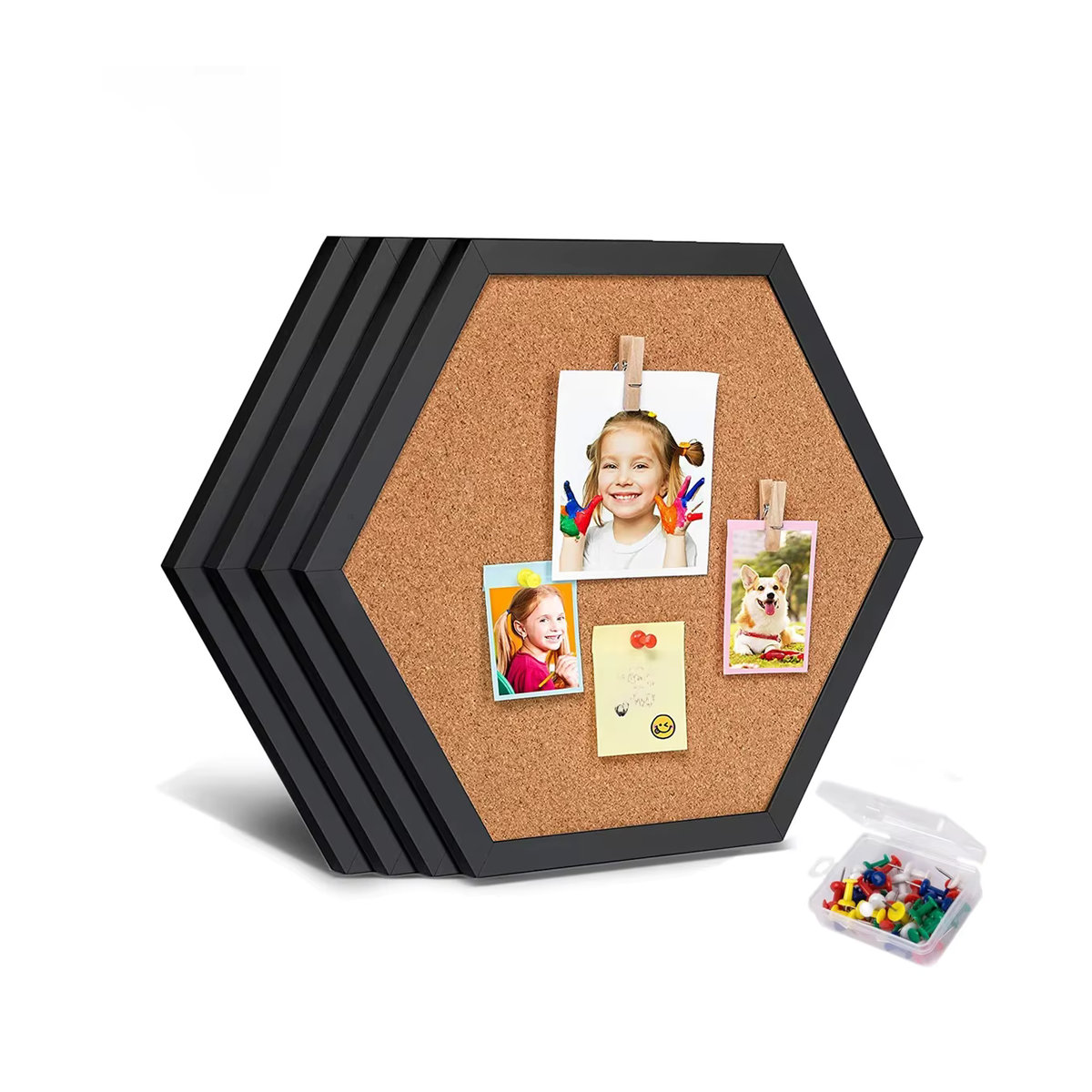 XD-TOPQC Hexagon Kork Pinnwand mit Holzrahmen in Braun, Geometrisches Wand-Bulletin-Board für Nachrichten und Postkarten - Bild 7