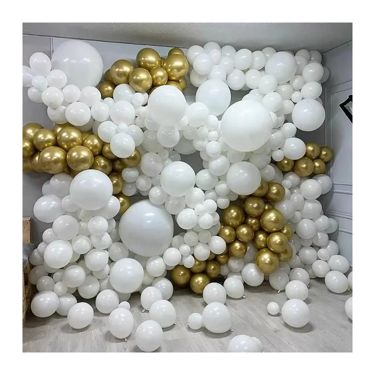 XHLFCJ Luftballon Girlande Bogen Kit aus Latex in Gold und Weiß, 105 Stück für Geburtstag, Hochzeit oder Babyparty, Metallic Chrom Dekoration - Bild 5