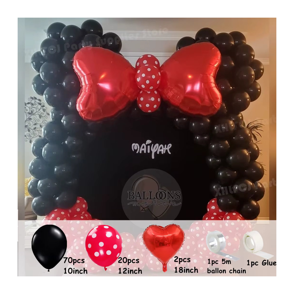 XHLFCJ Luftballon Girlande Bogen Kit mit 94 Stück in Schwarz und Rot gepunktet für Geburtstag und Partydekoration - Bild 2