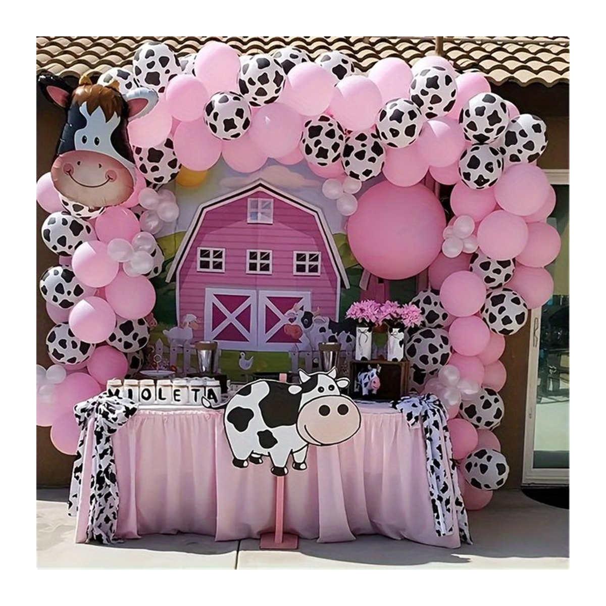 XHLFCJ Luftballon Girlande Bogen Set mit Kuh-Print in Rosa für Geburtstag und Baby Shower, 94 Teile - Bild 1