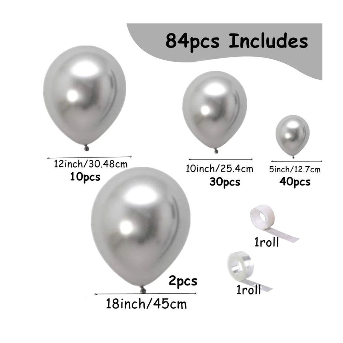 XHLFCJ Luftballon Set in Silber Metallic mit 84 Stück für deine Party-Dekoration bei Geburtstag, Hochzeit oder Babyparty - Bild 3