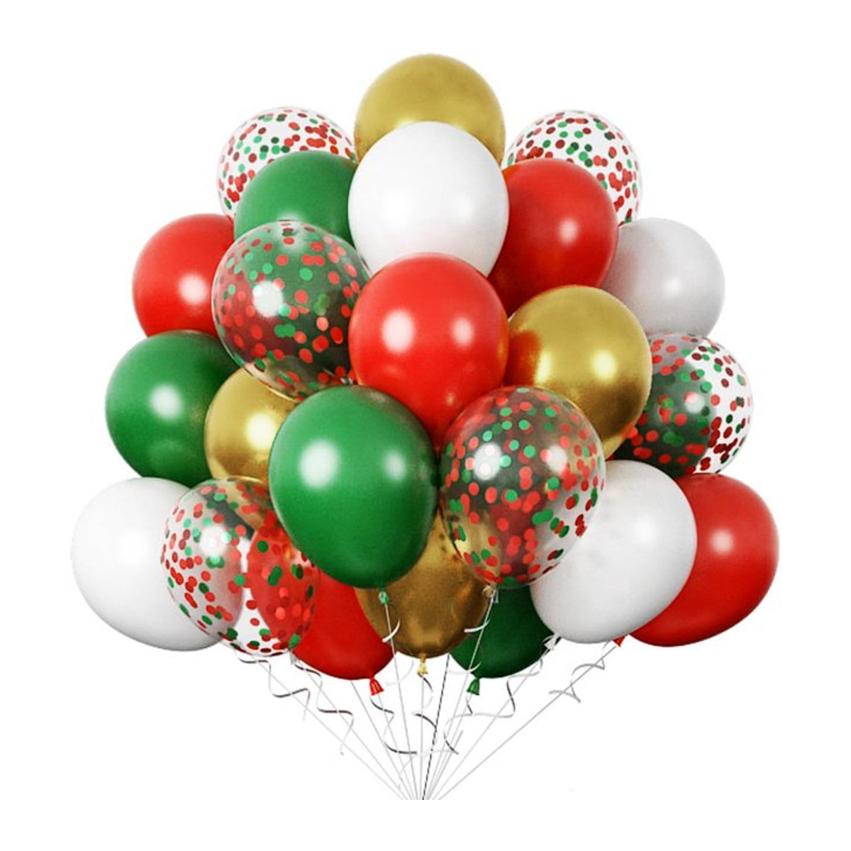 XHLFCJ Weihnachtsballons Set mit 30 Stück in Gold, Rot und Grün, runde Konfetti-Luftballons für deine Weihnachtsdekoration, Durchmesser: 30,5 cm - Bild 1