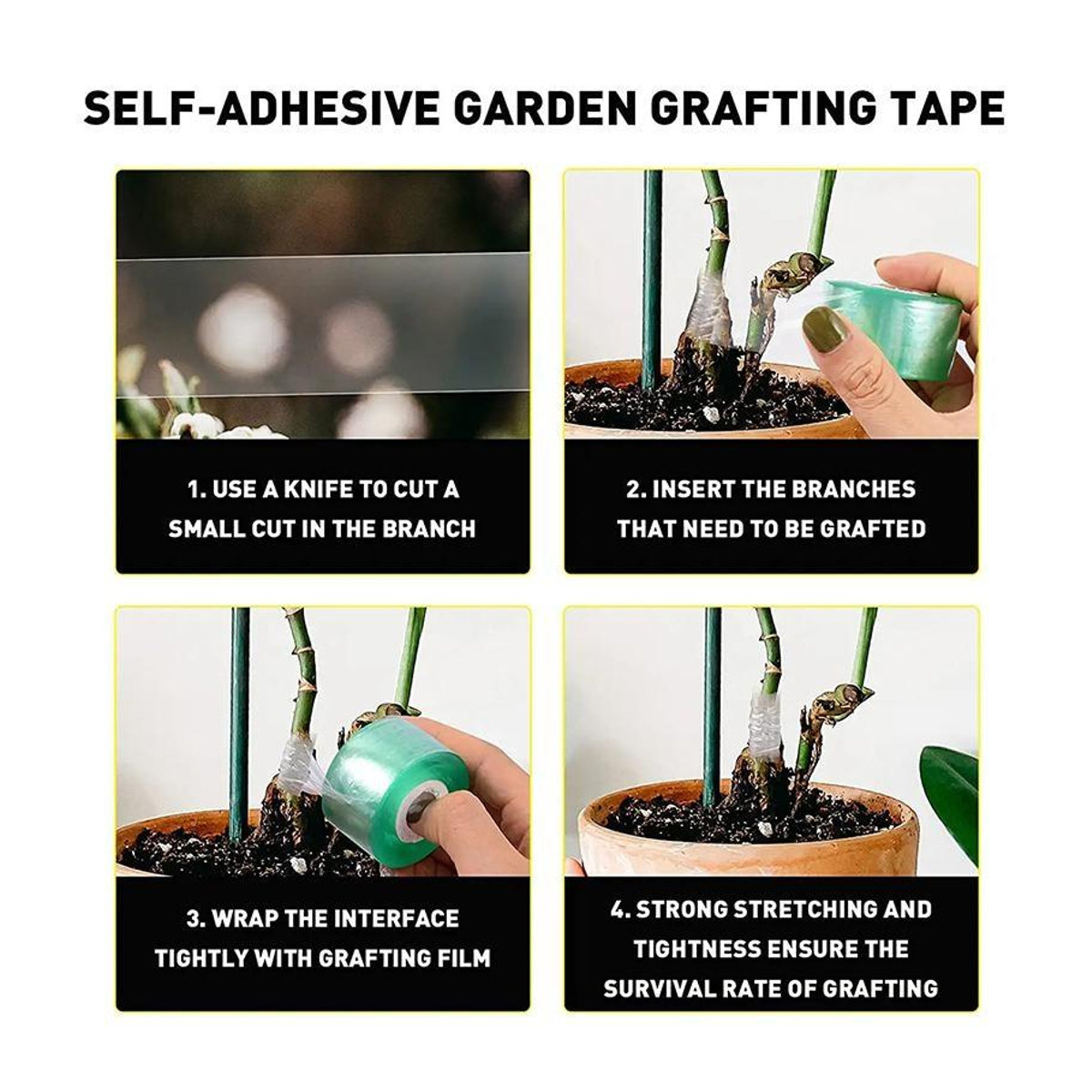 Xiao Home PE-Pfropfbandfolie selbstklebend für Garten und Pflanzen, 2 cm x 120 m pro Rolle - Bild 6