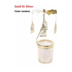 Xiaolang Rotierender Teelicht Kerzenhalter im Vintage Design aus Metall und Glas, Cage Bird Karussell für Hochzeit und Weihnachten in Silber oder Gold