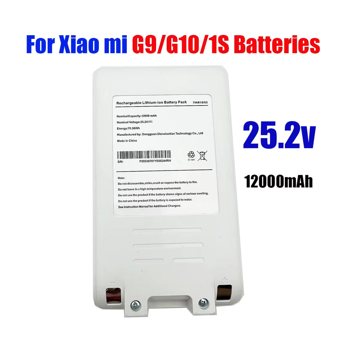 Xiaomi Ersatzakku 25,2 V Lithium-Ionen-Akku 12000 mAh für Xiaomi Mijia G9 G10 kabellose Staubsauger in Weiß - Bild 6