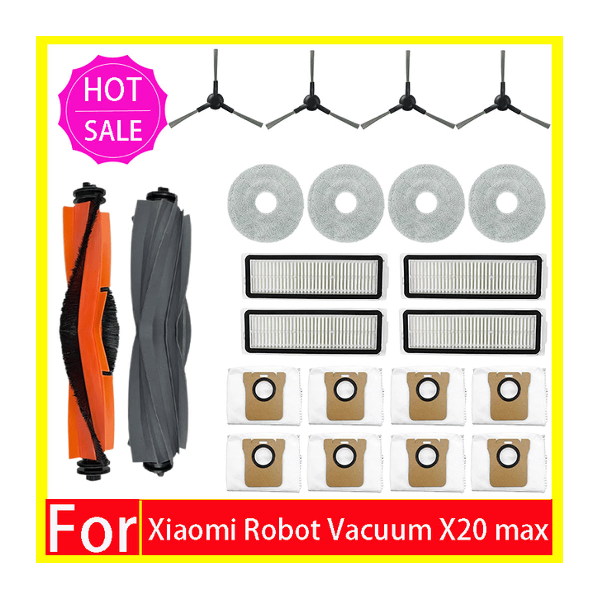 Xiaomi Ersatzteil-Set für Roboter Staubsauger X20 Max / D109GL mit Hauptbürste, Seitenbürste, HEPA-Filter, Mopp-Tuch und Staubbeutel in Schwarz/Weiß - Bild 1