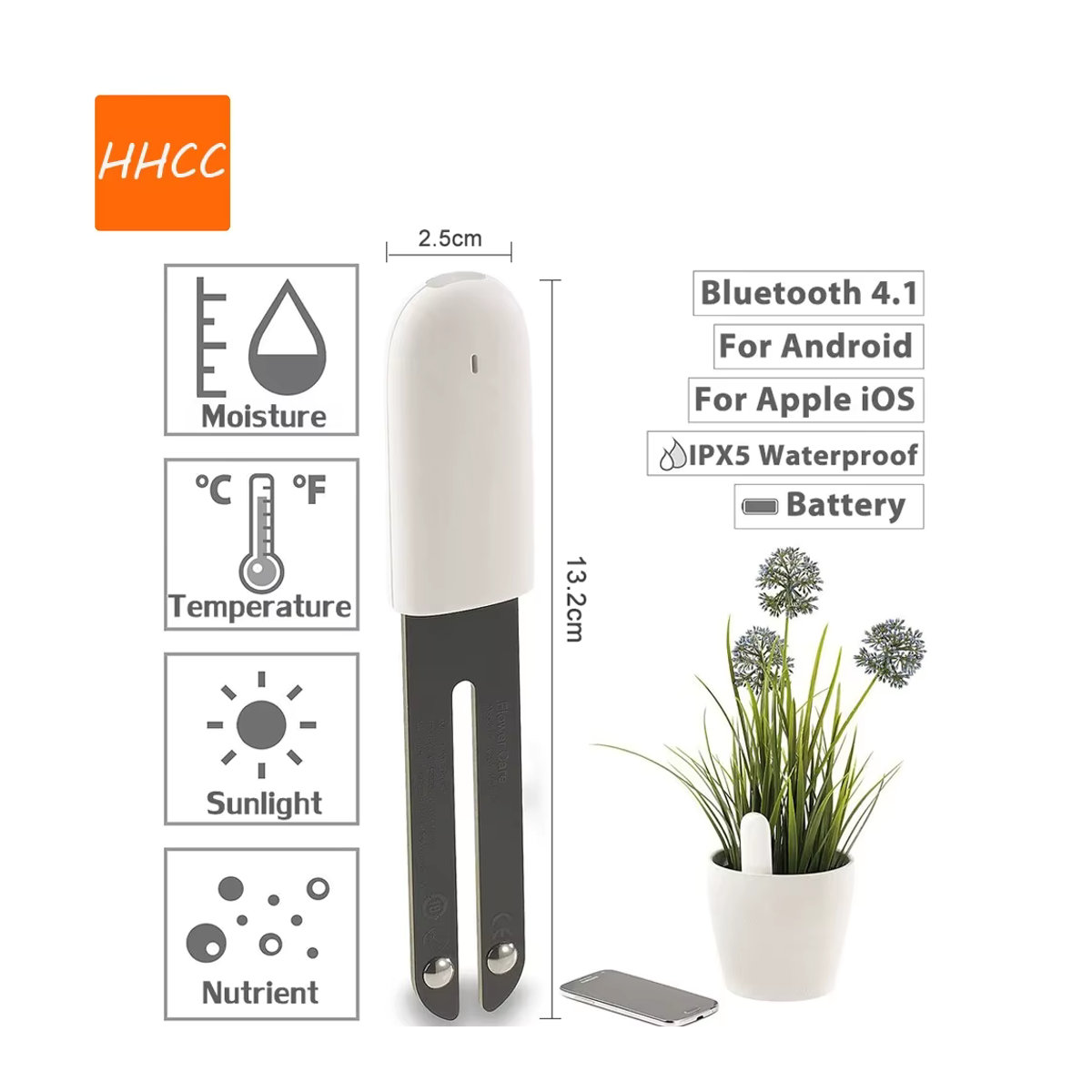Xiaomi Mijia HHCC Smart Flower Flora Monitor Pflanzen-Sensor zur Messung von Bodenfeuchtigkeit, Licht und Fruchtbarkeit - Bild 2