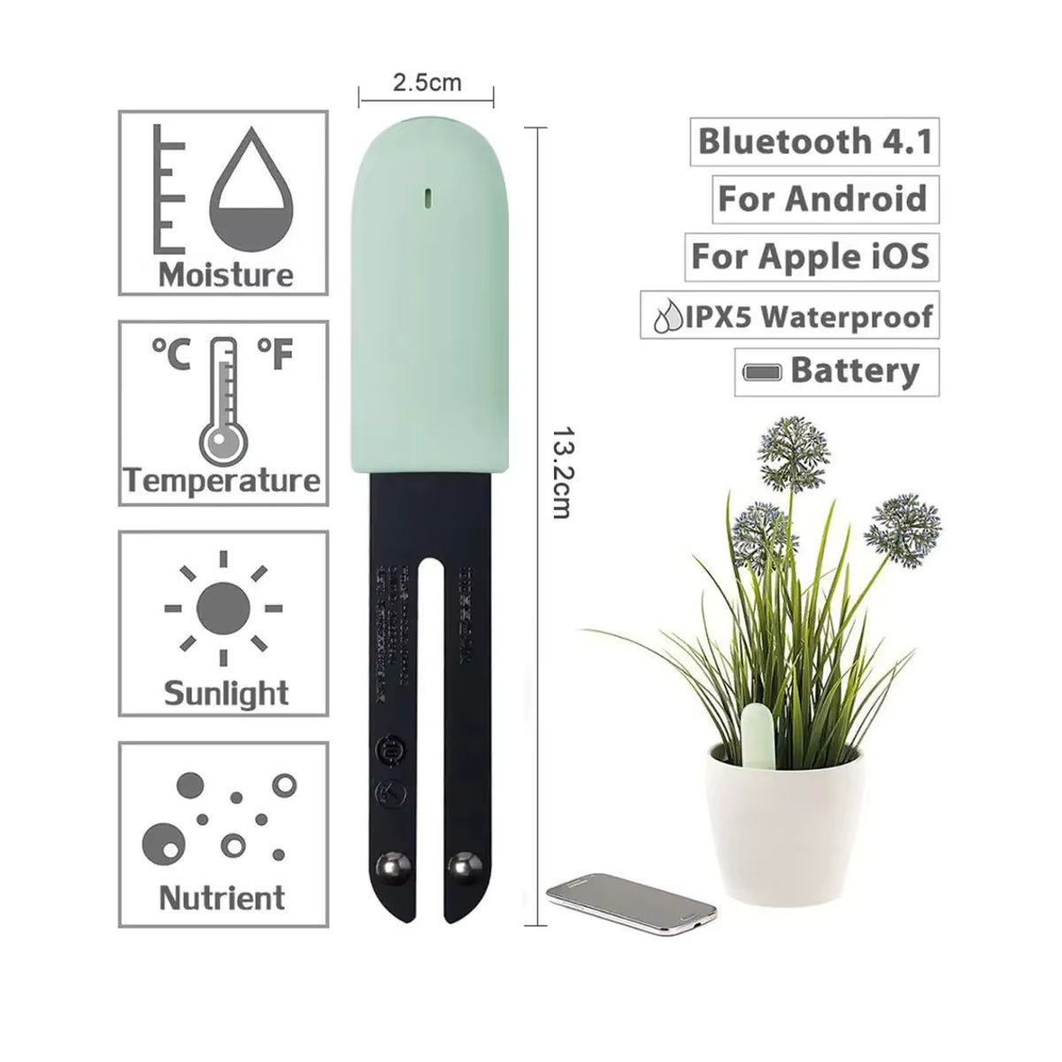 Xiaomi Mijia HHCC Smart Flower Flora Monitor Pflanzen-Sensor zur Messung von Bodenfeuchtigkeit, Licht und Fruchtbarkeit - Bild 3