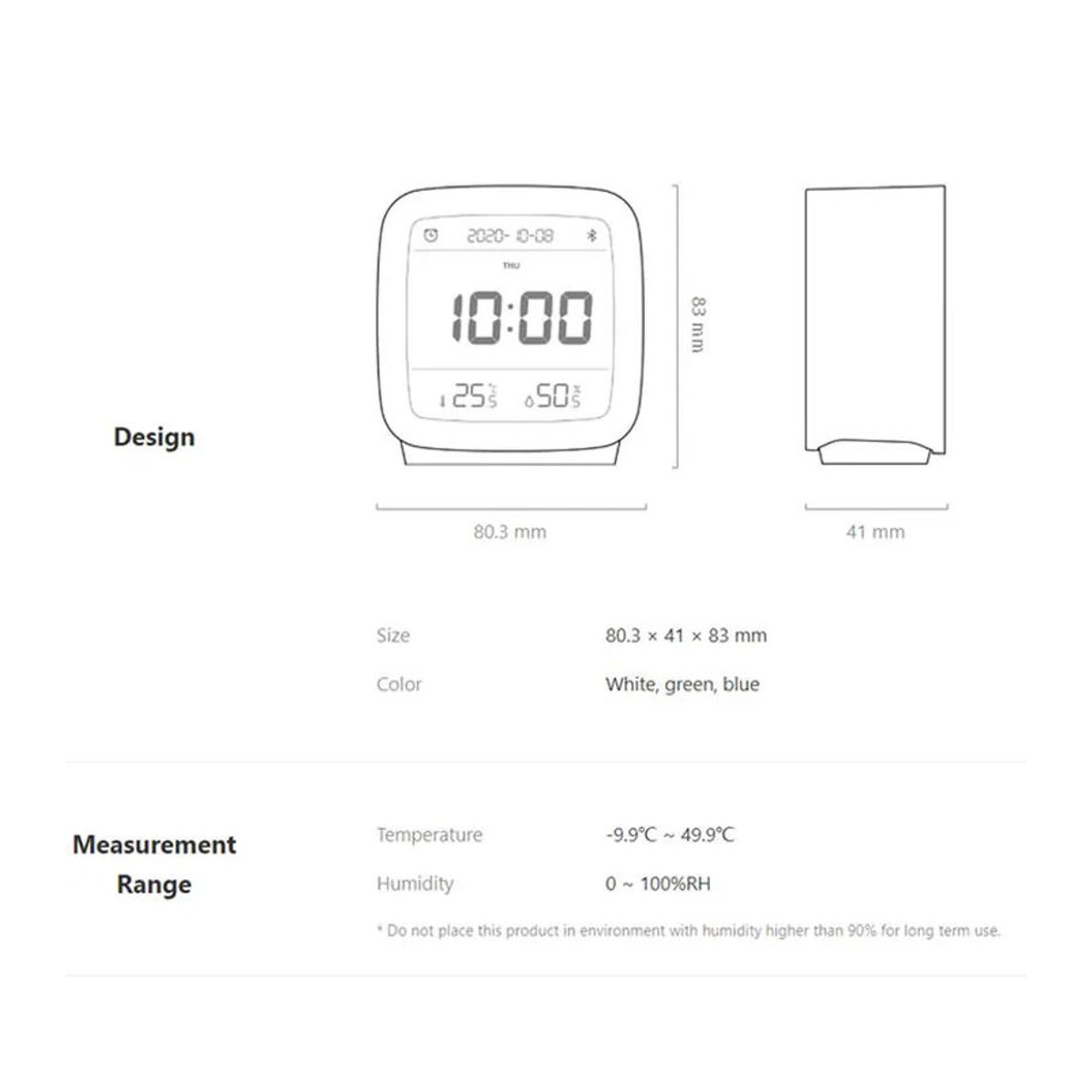 Xiaomi Qingping Bluetooth Digitalwecker mit LCD-Display, Thermometer, Hygrometer und Nachtlicht in Blau - Bild 1