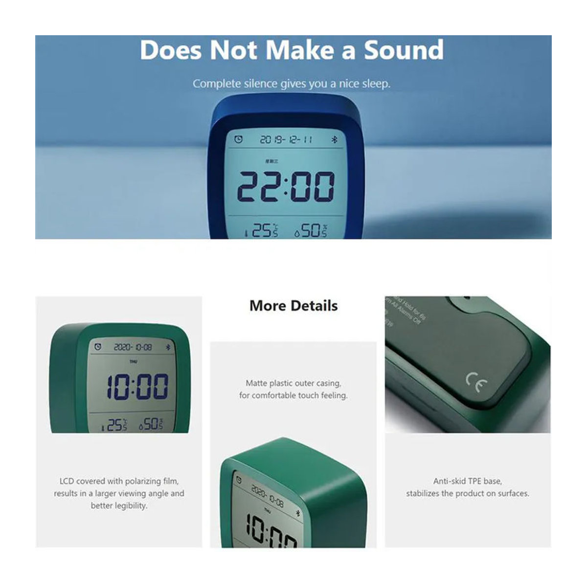 Xiaomi Qingping Bluetooth Digitalwecker mit LCD-Display, Thermometer, Hygrometer und Nachtlicht in Blau - Bild 2