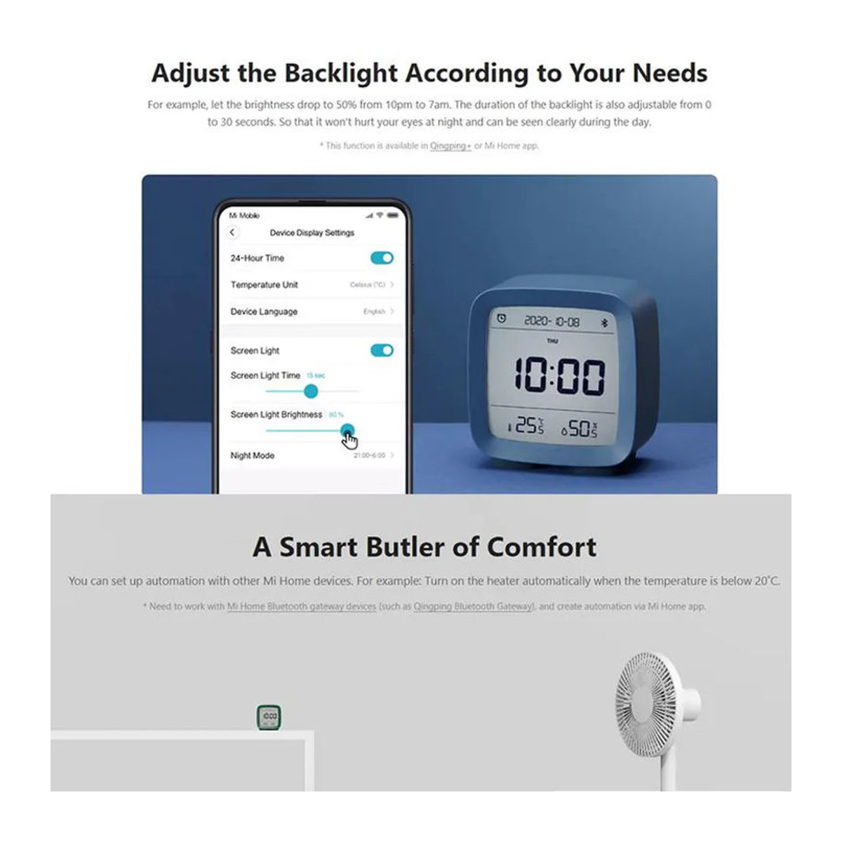 Xiaomi Qingping Bluetooth Digitalwecker mit LCD-Display, Thermometer, Hygrometer und Nachtlicht in Blau - Bild 3