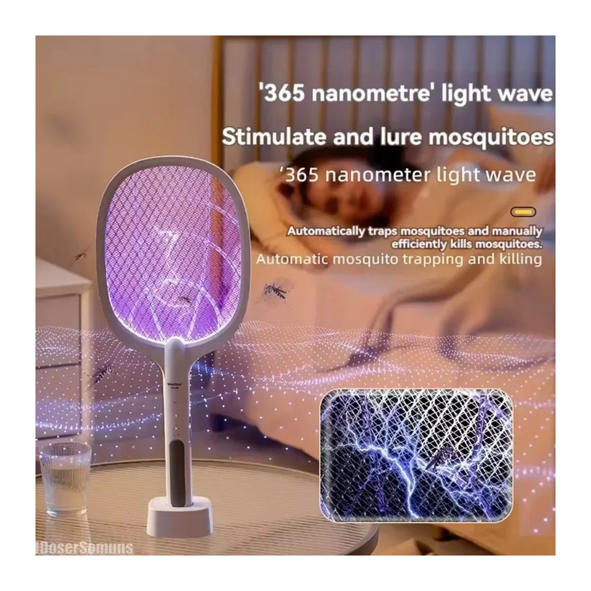 XIAOTREE 4000 V wiederaufladbarer elektrischer Mückenschläger mit abnehmbarem Handheld- und Auto-Swat-Modus via USB Typ C - Bild 6