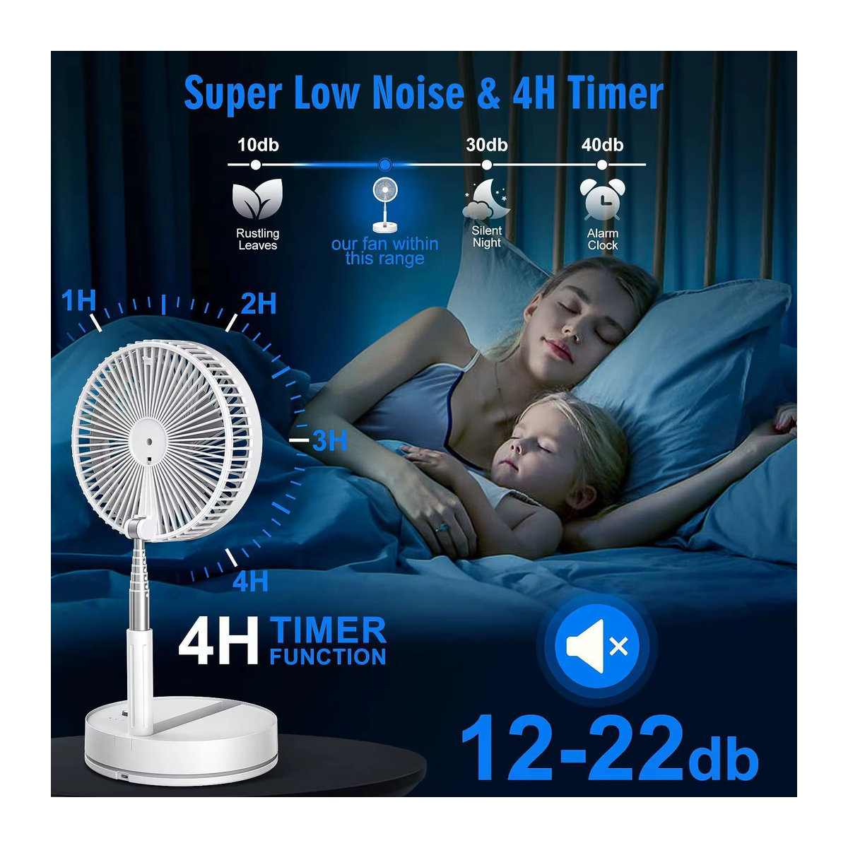XIAOTREE Kabelloser zusammenklappbarer Schreibtischventilator mit 7200 mAh USB-Akku und Teleskopfunktion für Camping und Outdoor in Schwarz oder Weiß - Bild 2