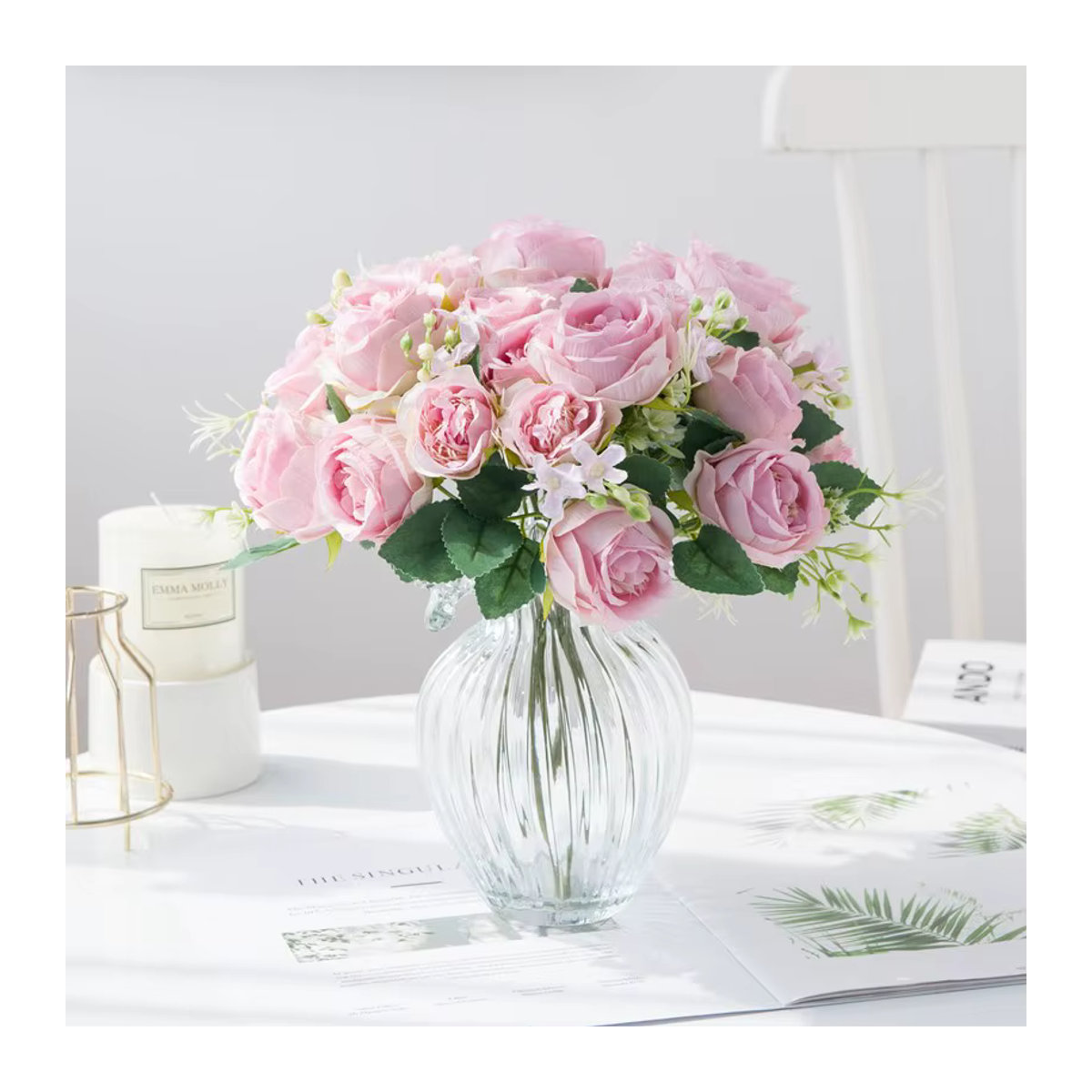 XIAOYINMO Glasvase in Rosa mit gestreiftem Design für moderne Dekorationen und Hochzeiten - Bild 2