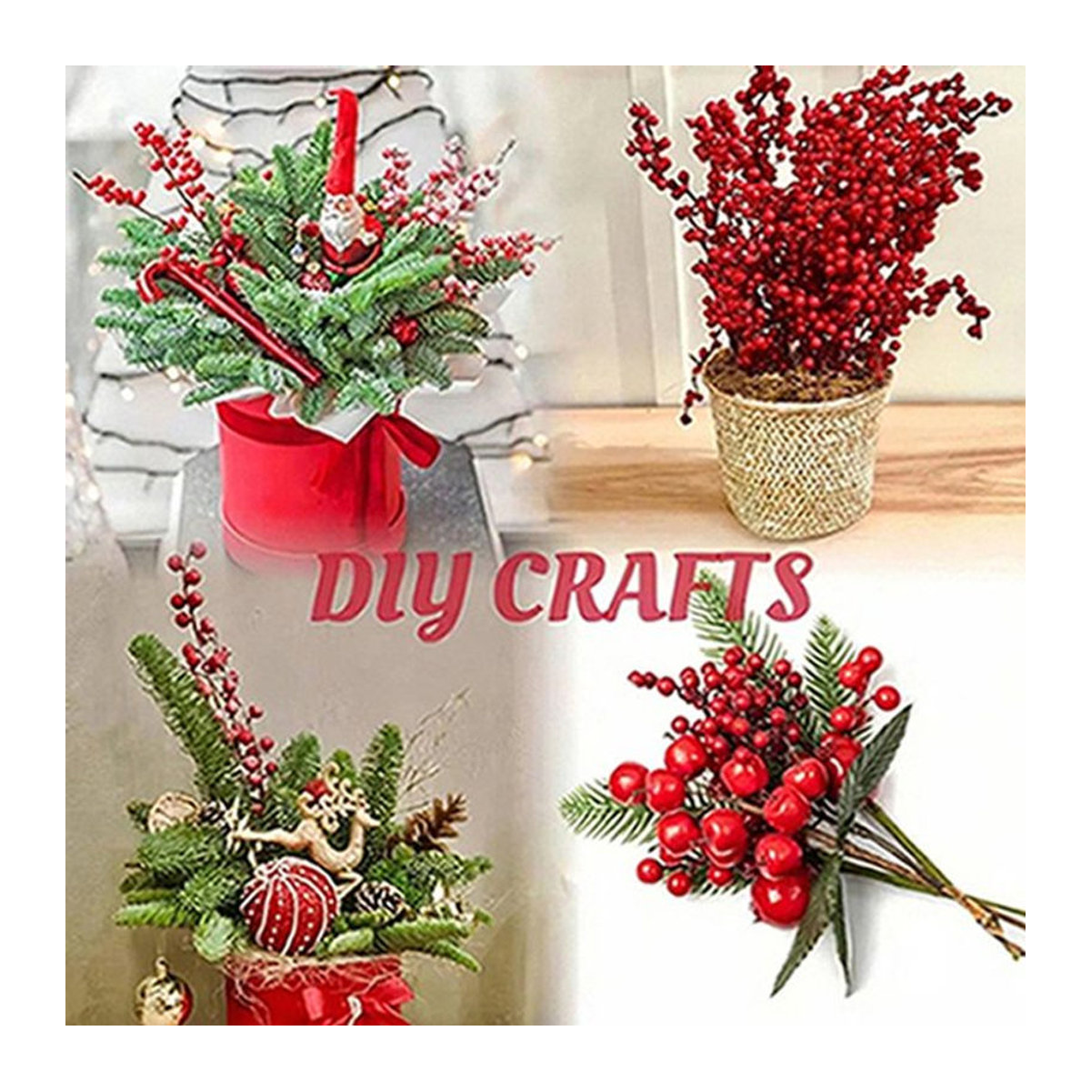XIAOYINMO Künstliche Holly Pflanze mit roten Früchten in Grün und Rot für Weihnachts- und Hochzeitsdekoration, 5er Set - Bild 1