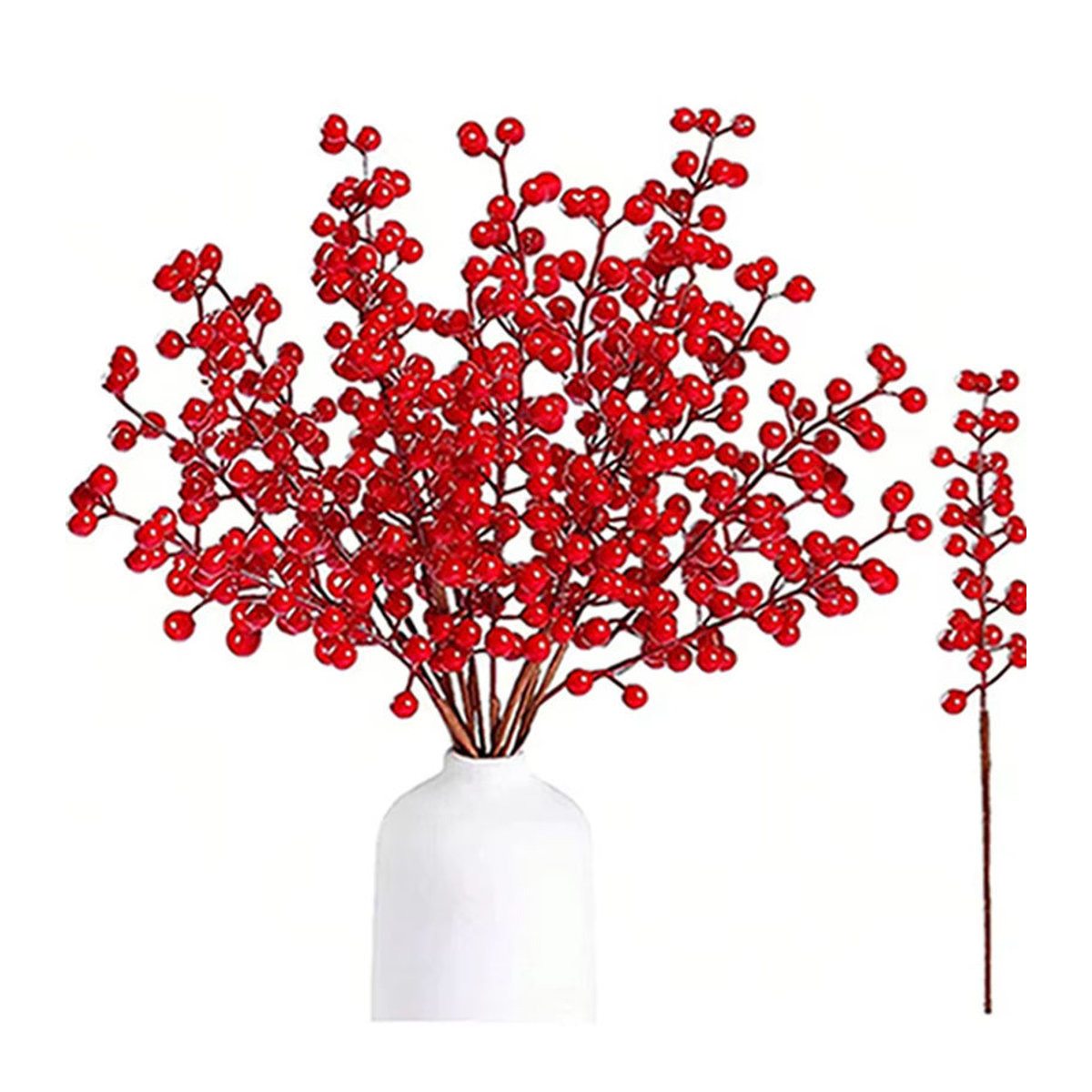 XIAOYINMO Künstliche Holly Pflanze mit roten Früchten in Grün und Rot für Weihnachts- und Hochzeitsdekoration, 5er Set - Bild 4