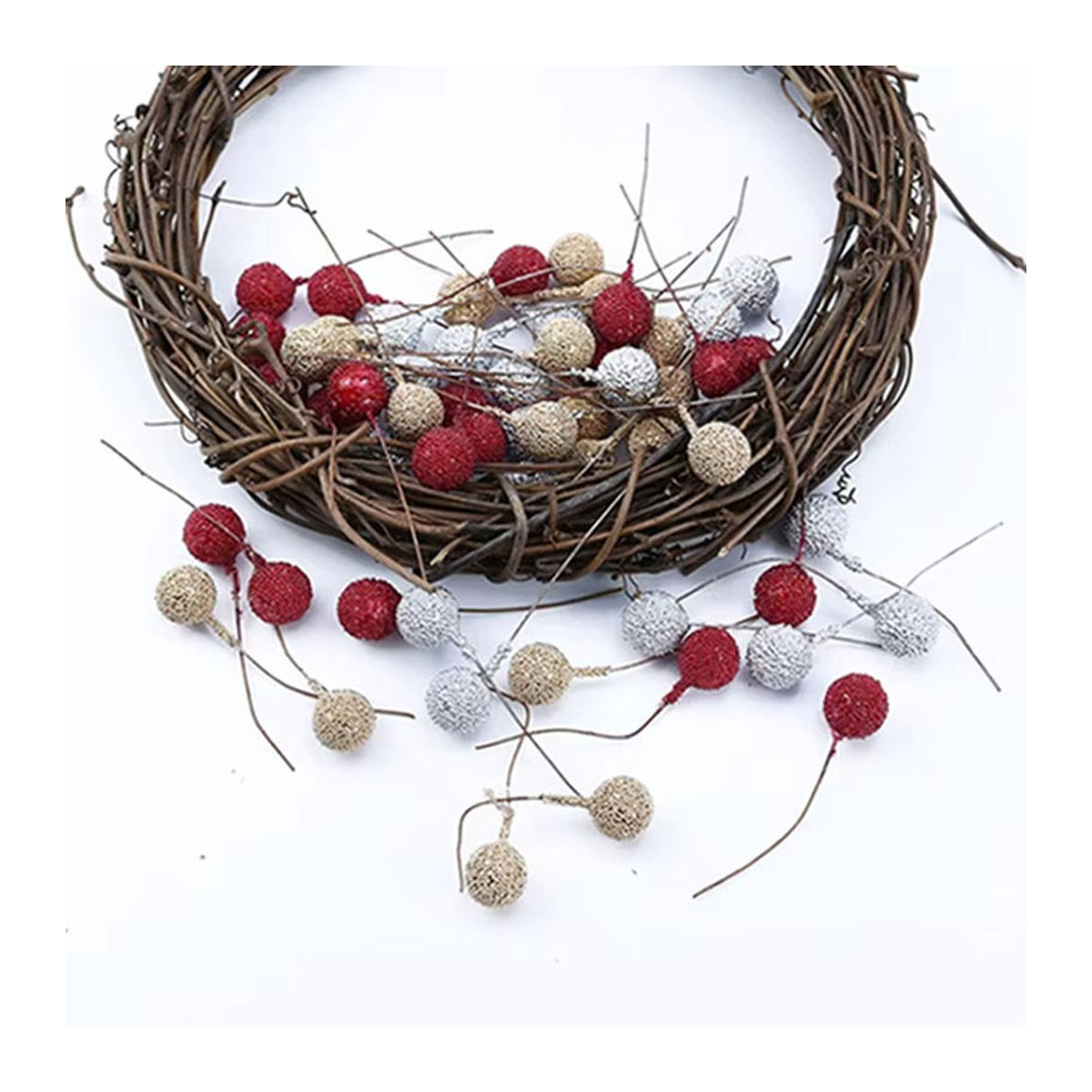 XIAOYINMO Künstliche Kirschen aus Schaum für Weihnachtsbaum und Hochzeit in Gold und Silber - Bild 2