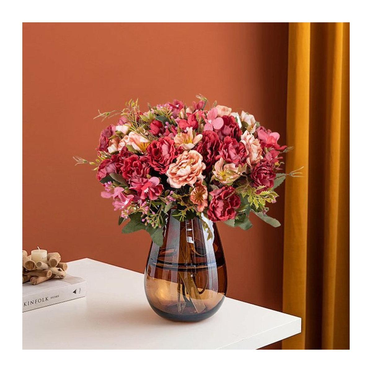 XIAOYINMO Künstliche Pfingstrosen und Rosen als Bouquet in Mehrfarbig für Hochzeit, Valentinstag und Garten Dekoration, 2 oder 4 Stück - Bild 1