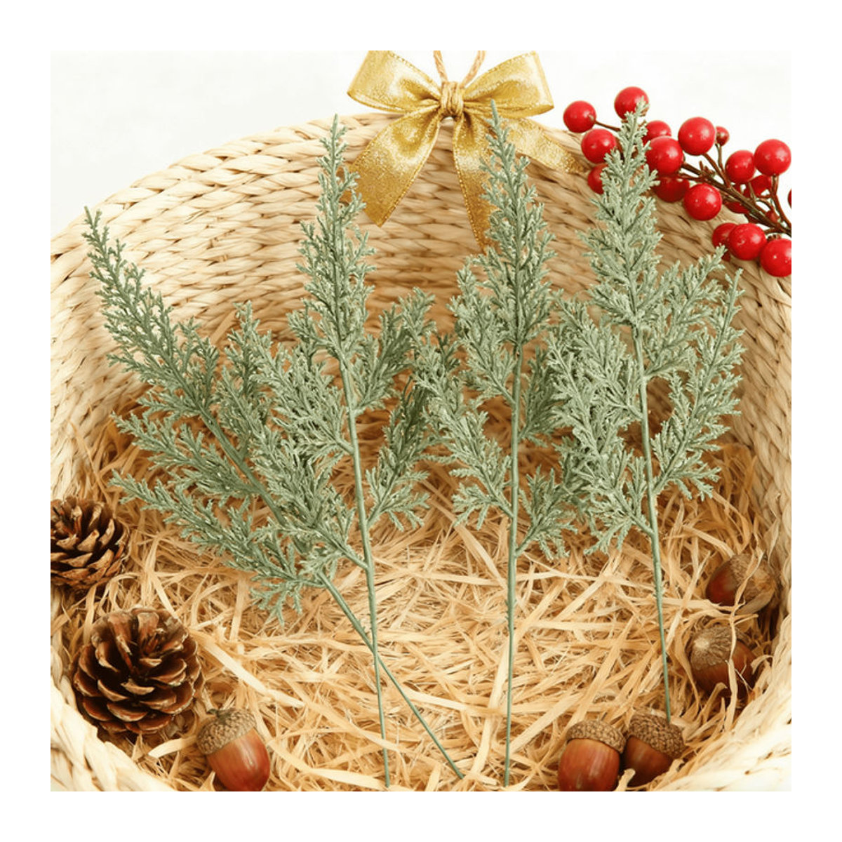 XIAOYINMO Künstliche Pflanzen in Grün für Weihnachtsbaum, Hochzeit und Wohnraum als dekorative Einzelstiele - Bild 1
