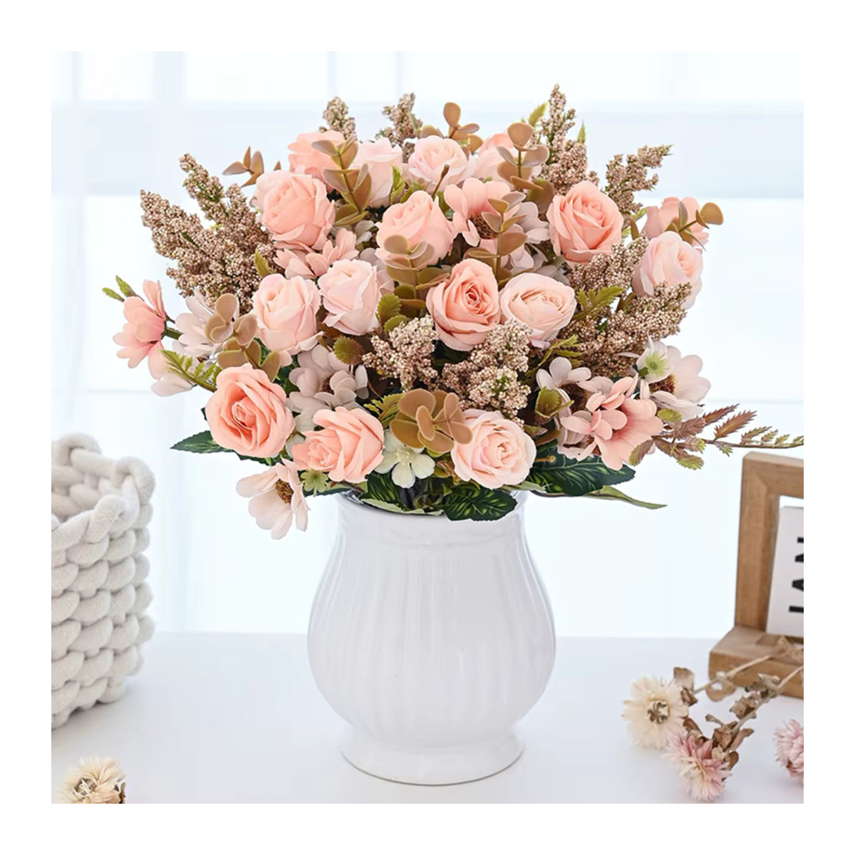 XIAOYINMO Künstliche Rosen aus Seide in Rot und Rosa für Hochzeitskranz und Dekoration - Bild 1
